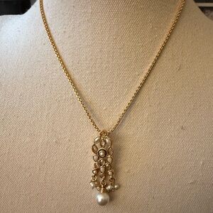 Rose Gold Necklace With Faux Pearl Teardrop Dangle Enhancer.